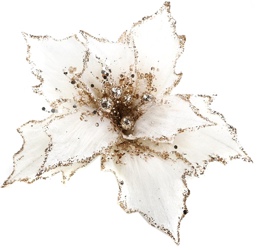 Цветок декоративный пуансеттия перьевая с присыпкой белая