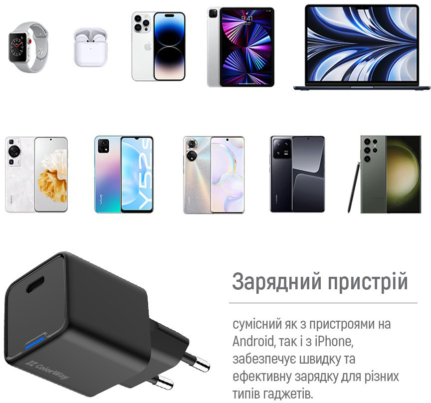 Сетевое зарядное устройство ColorWay GaN Mini 25W PD USB-C black