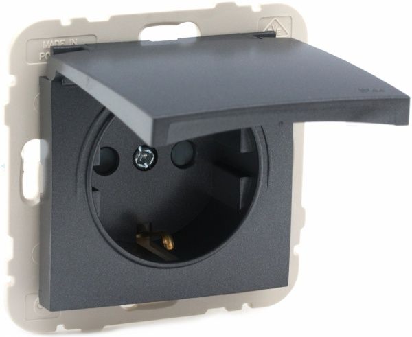 Розетка с заземлением Efapel Logus 2P+Z 16 А 250 В без шторок с крышкой графит 20634 TIS
