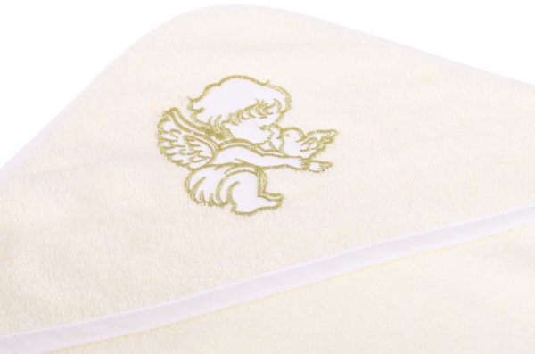 Полотенце махровое Україна Ангел с голубем 95х95 см молочный с золотым