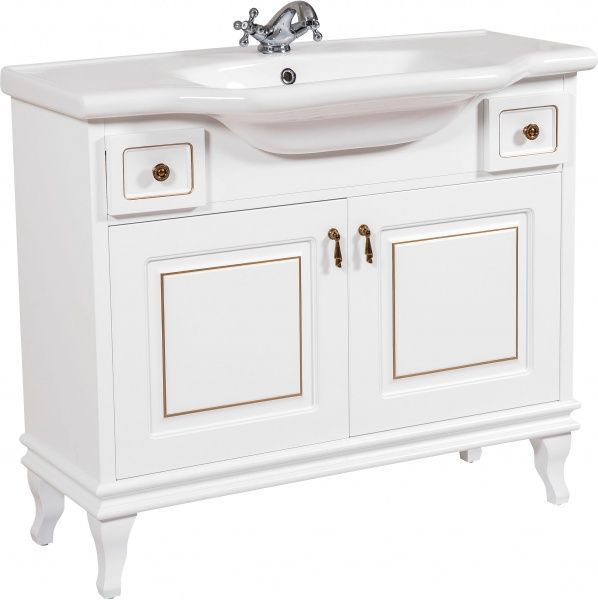 Тумба напольная Aqua Rodos Беатриче 100 белая патина золото с умывальником 081300-u New Klasik