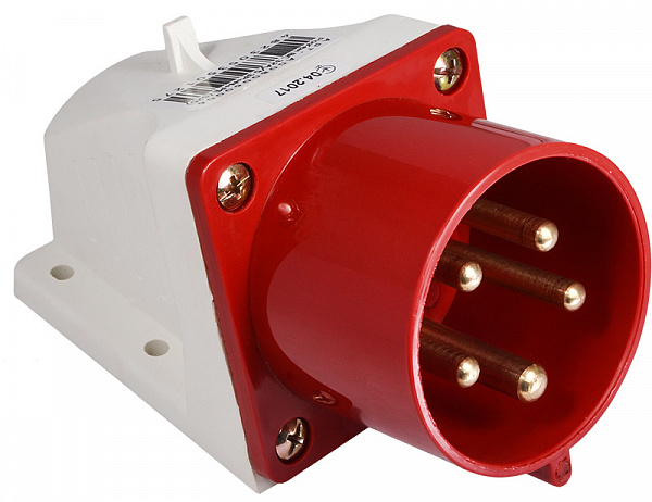 Вилка стационарная с заземлением АСКОУКРЕМ ВС 32А/5 3Р+N+РЕ (525) красно-белый