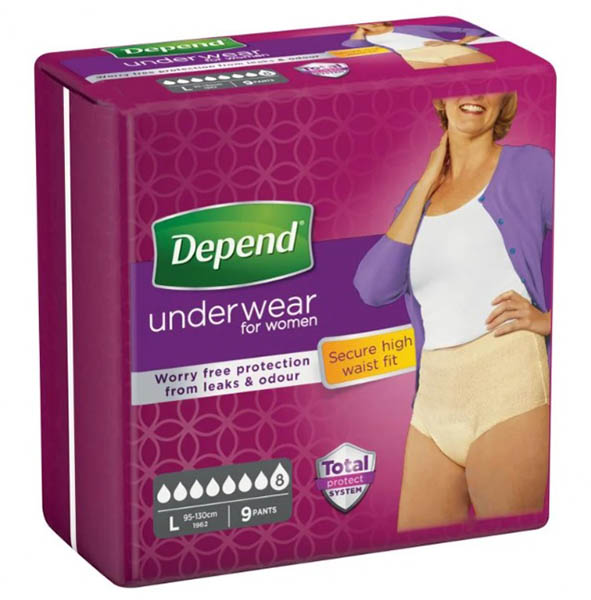 Труси урологічні для жінок Depend розмір L (95-130см) 9 шт.