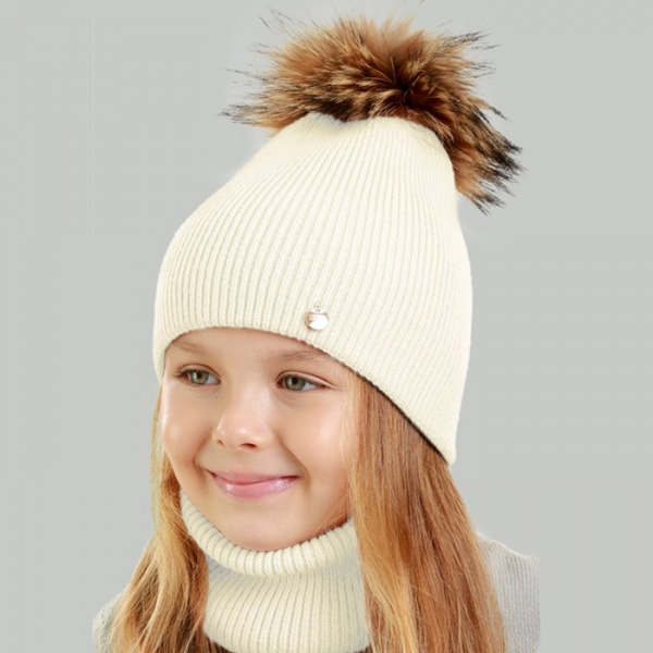 Шапка для девочек Elf-kids Линда р.52-54 молочный 
