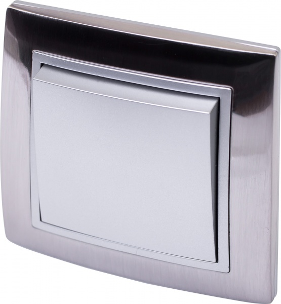 Выключатель одноклавишный LXL Tesla TLXL3502A без подсветки серебряный 3502A silver