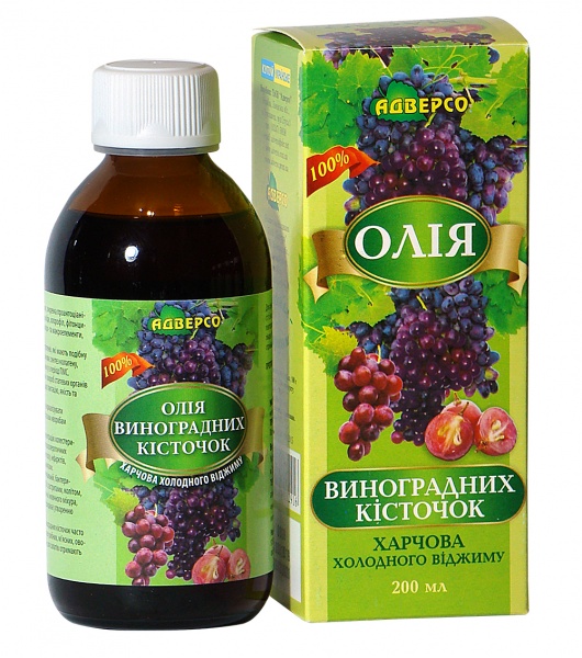 Масло виноградных косточек Адверсо пищевое холодного отжима 200 мл 