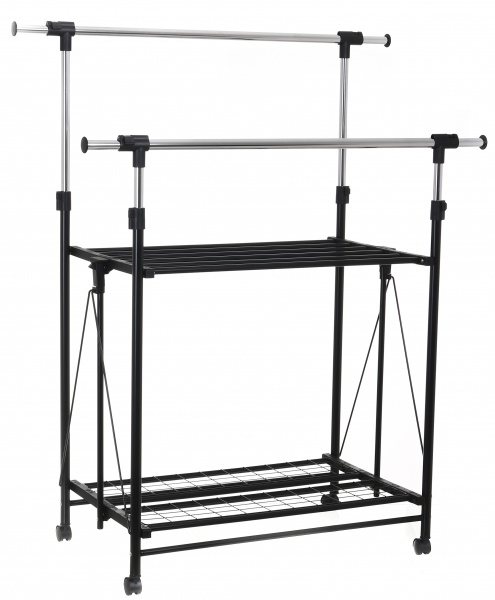 Держатель для одежды PROзапас 890х510х108 (1840) мм двойной раскладной с полками черный