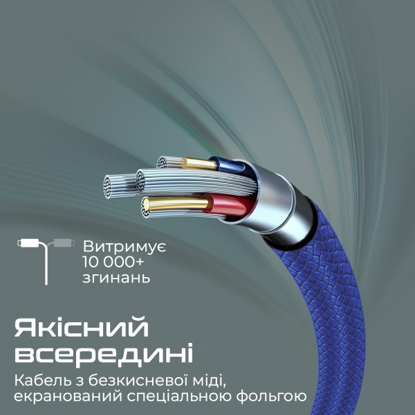 Кабель Promate xCord-AC USB-A to USB-C 2А 1 м 1 м темно-синій (xcord-ac.navy) 