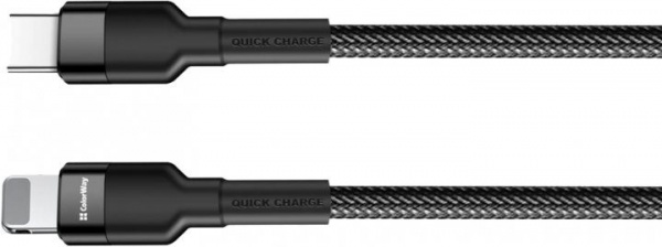 Кабель ColorWay Type-C - Apple Lightning (PD Fast Charging 20 Вт) 3.0 А 0,3 м чорний (CW-CBPDCL054-BK) 