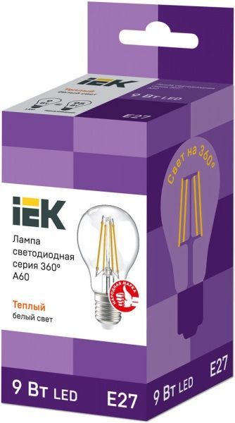 Лампа світлодіодна IEK FIL A60 9 Вт E27 4000 К 220 В прозора 