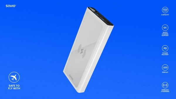 Повербанк SAVIO Wireless 15W 10000 mAh white (SAVBA-06_WV) 