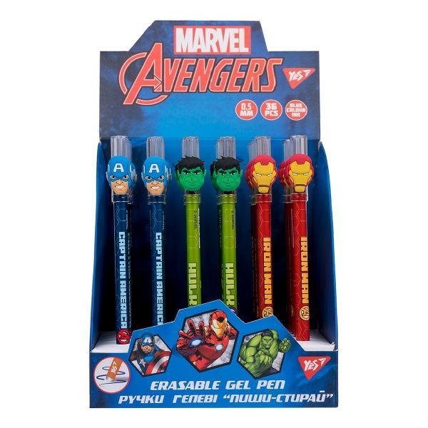 Ручка гелевая YES Marvel. Avengers пиши-стирай 0,5 мм синяя 412077 