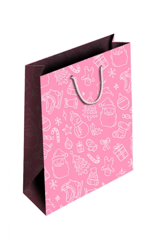 Пакет подарочный Новый год 400х300х170 мм розовый ПБС