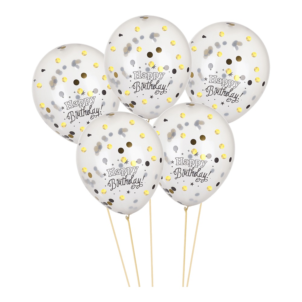 Кульки латексні Happy Birthday 30 см прозорий із срібним 6 шт.