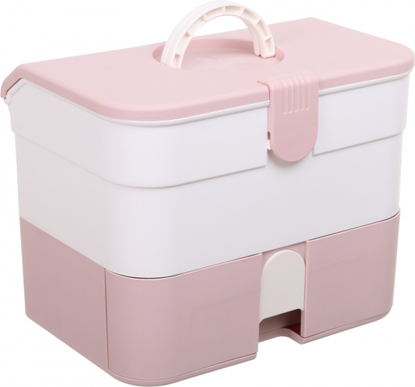 Органайзер для косметики багаторівневий з шухлядами 32х20х25 см білийрожевий 