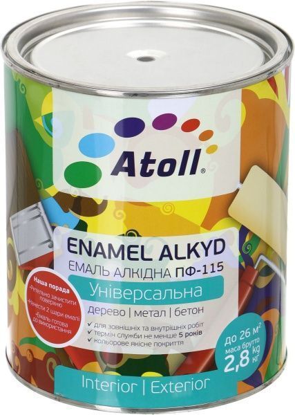 Эмаль Atoll алкидная ПФ-115 черный глянец 2,6кг