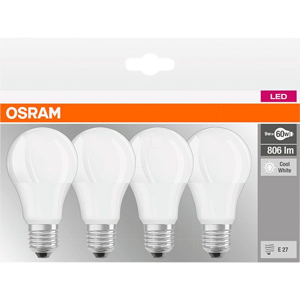 Лампа LED Osram A60 9 Вт E27 4000K 4 шт