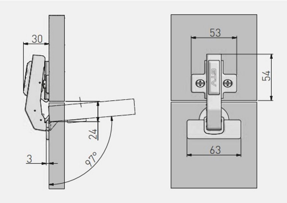 Петля угловая GTV 97° CLIP ON c доводчиком ZM-HCKT90-BE-S