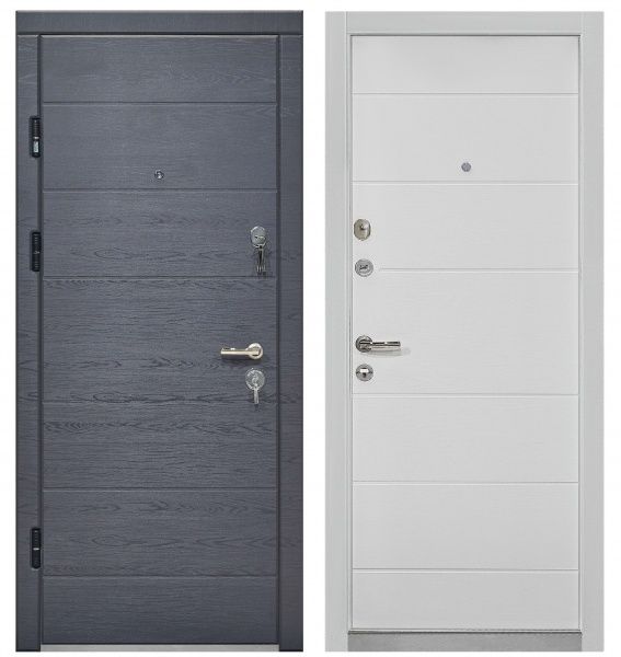 Двері вхідні Міністерство дверей КС-202+ (квартира) грифель горизонт / пломбір горизонт 2050x960мм ліві