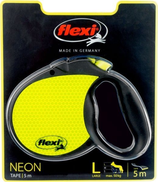 Повідець-рулетка FLEXI Neon Reflect L чорний із жовтим до 50 кг 5 м