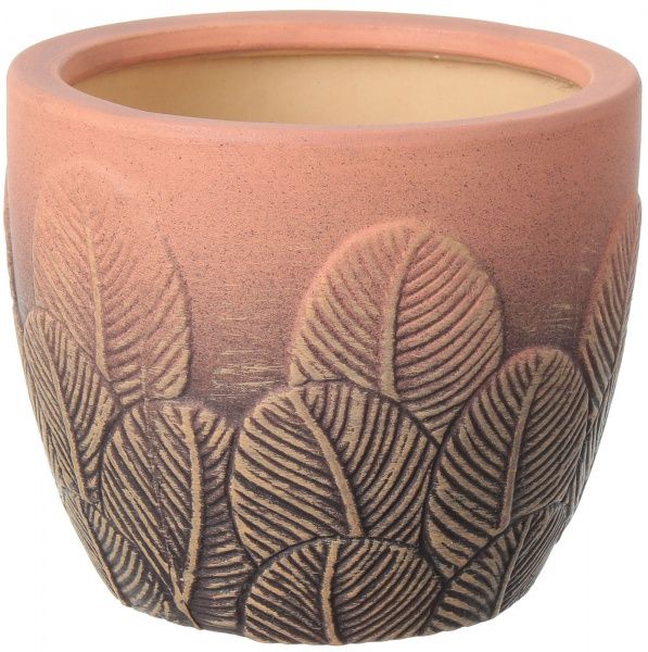 Горщик Viet Thanh Ceramic з блюдцем перо 16х14 см VT.11660-3 круглий коричневий 