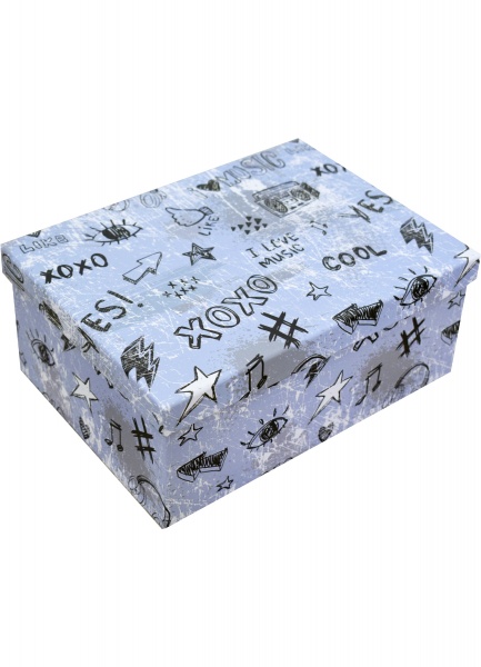 Коробка подарочная прямоугольная серая с рисунками 111020625 27х20 см