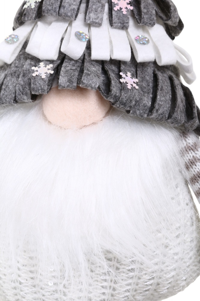 Декорація новорічна гномик у шапці на висувних ніжках бежево-сірий 20х50 см ADS234026