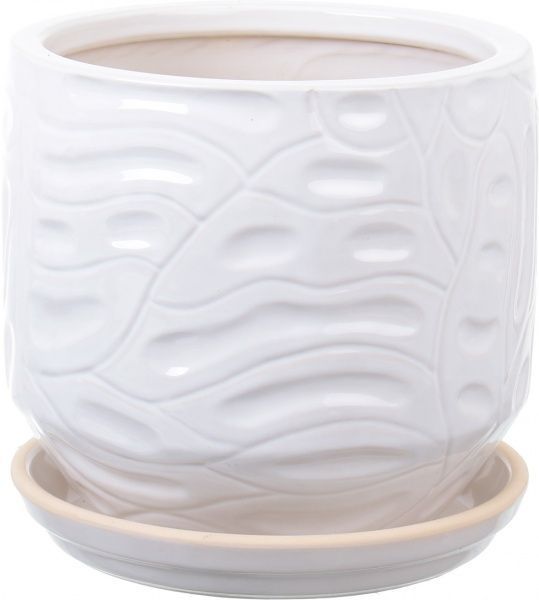 Горщик Viet Thanh Ceramic з блюдцем абстракція 22х20 см VT.10843-2 круглий білий 