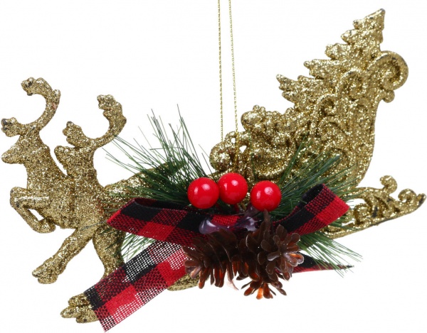 Декоративная подвеска Санки с декором 15x7x3 см золотой LD21050