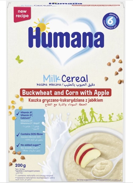 Каша молочная Humana от 6 месяцев гречнево-кукурузная с яблоком 200 г