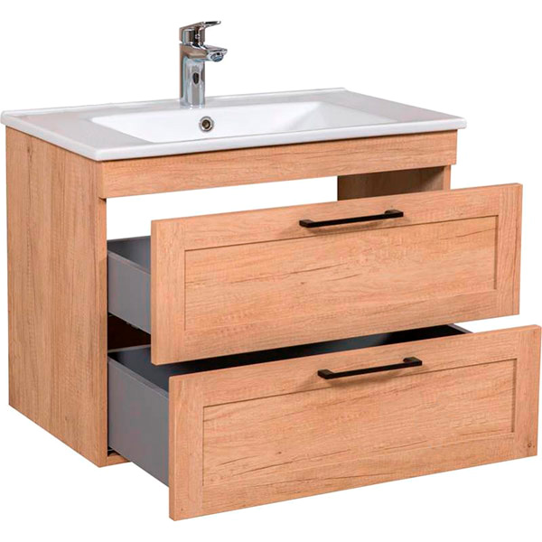 Тумба підвісна ScandiSPA Inari дуб небраска з умивальником Arte 75 см