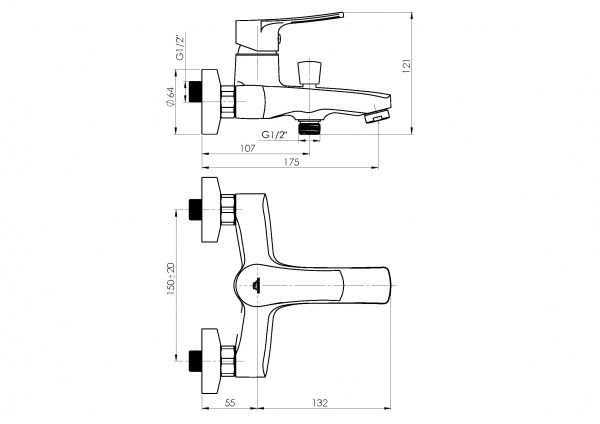 Смеситель для ванны Rubineta с лейкой и душевым шлангом Nica-10/K NI10K08