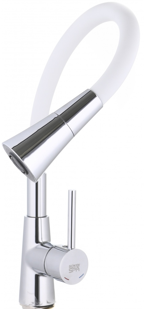Смеситель для кухни ScandiSPA с гибким изливом 2 режима белый