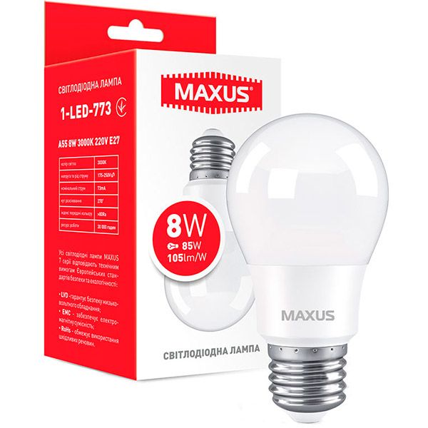 Лампа світлодіодна Maxus 8 Вт A55 матова E27 220 В 3000 К 1-LED-773 
