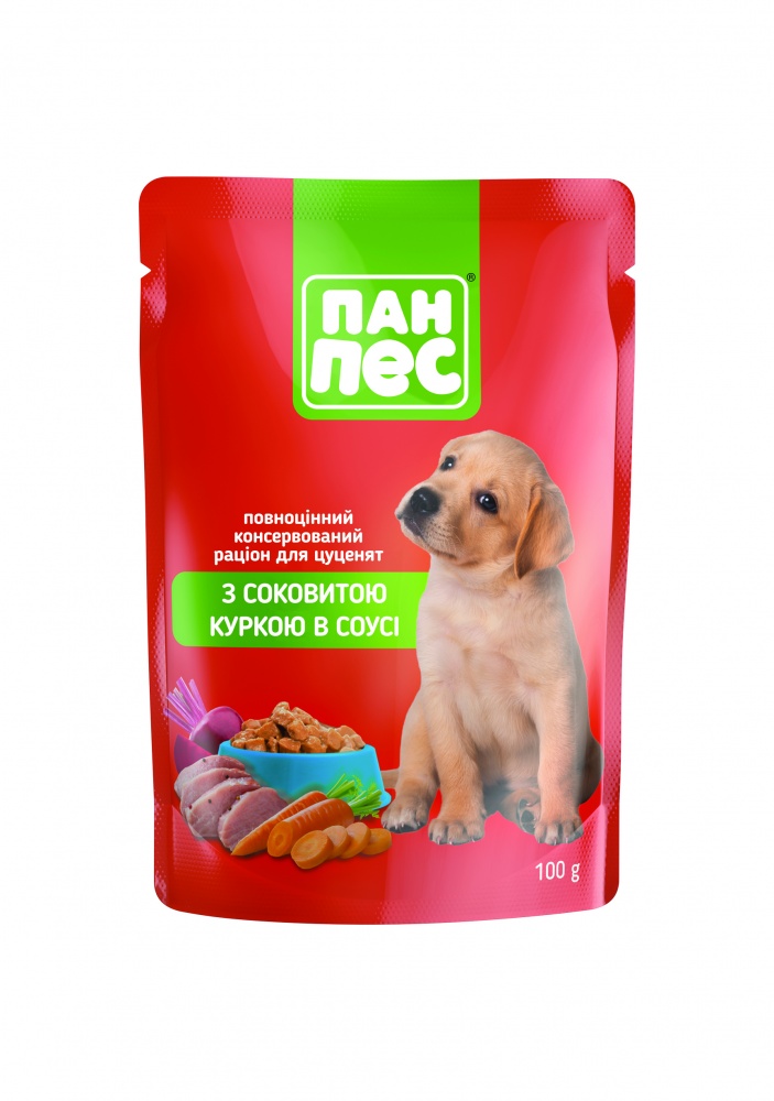 Корм вологий Пан Пес з куркою в соусі 100 г