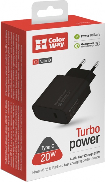 Зарядное устройство ColorWay Power Delivery Port USB Type-C 20W V2 black (CW-CHS026PD-BK) 