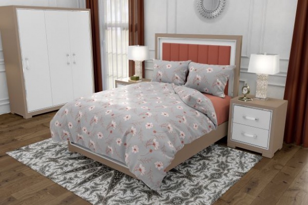 Комплект постільної білизни Ніжність євро сіро-рожевий Rigel 