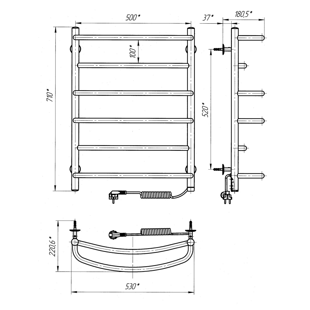 Полотенцесушитель электрический Evro-Termo Еврофлай П6 500 х 700 Электро П S3