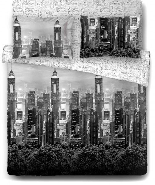 Комплект постельного белья Cosmopolite семейный черный с белым Ibodo 