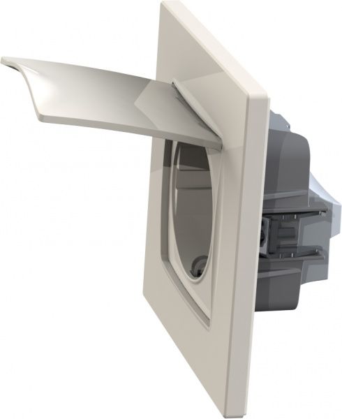 Розетка с заземлением Plank Electrotechnic Classic/Nordic со шторками с крышкой слоновая кость PLK0551131