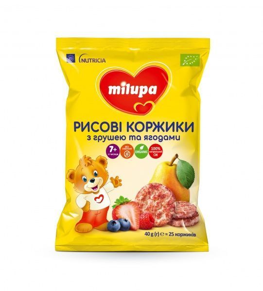 Коржики рисові Milupa з грушею та ягодами 40 г