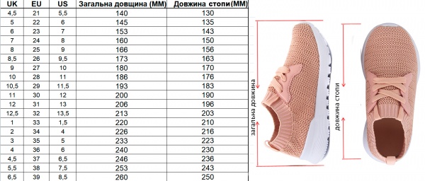 Кросівки для дівчинки UTSH-K5294 р.37 білий із рожевим 