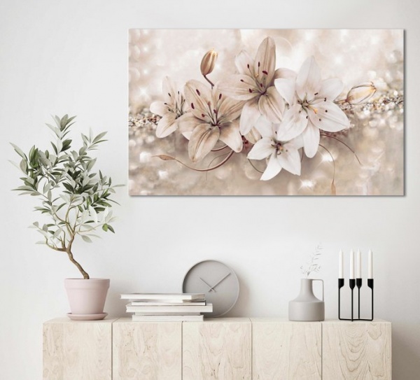 Картина на холсте Абстракция с белыми ліліями 60x100 см Dekor-Karpaty ЕО241 