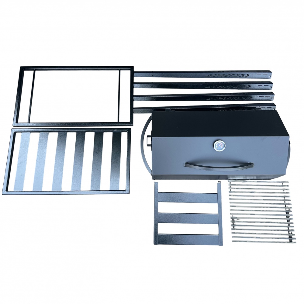 Мангал-барбекю Metalzavod с термометром и разборной дровницей на 9 шампуров 4 мм