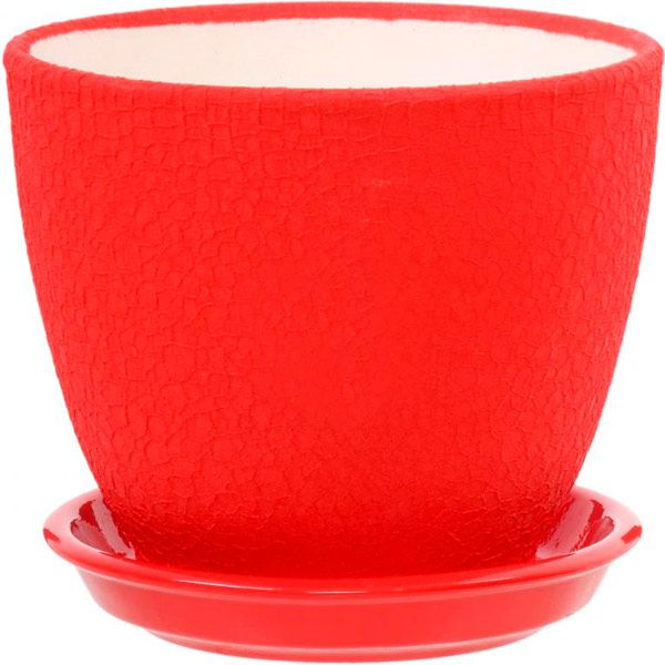 Горшок керамический Ориана-Запорожкерамика Кедр №3 шелк красный круглый 1,6л красный (019-3-123) 