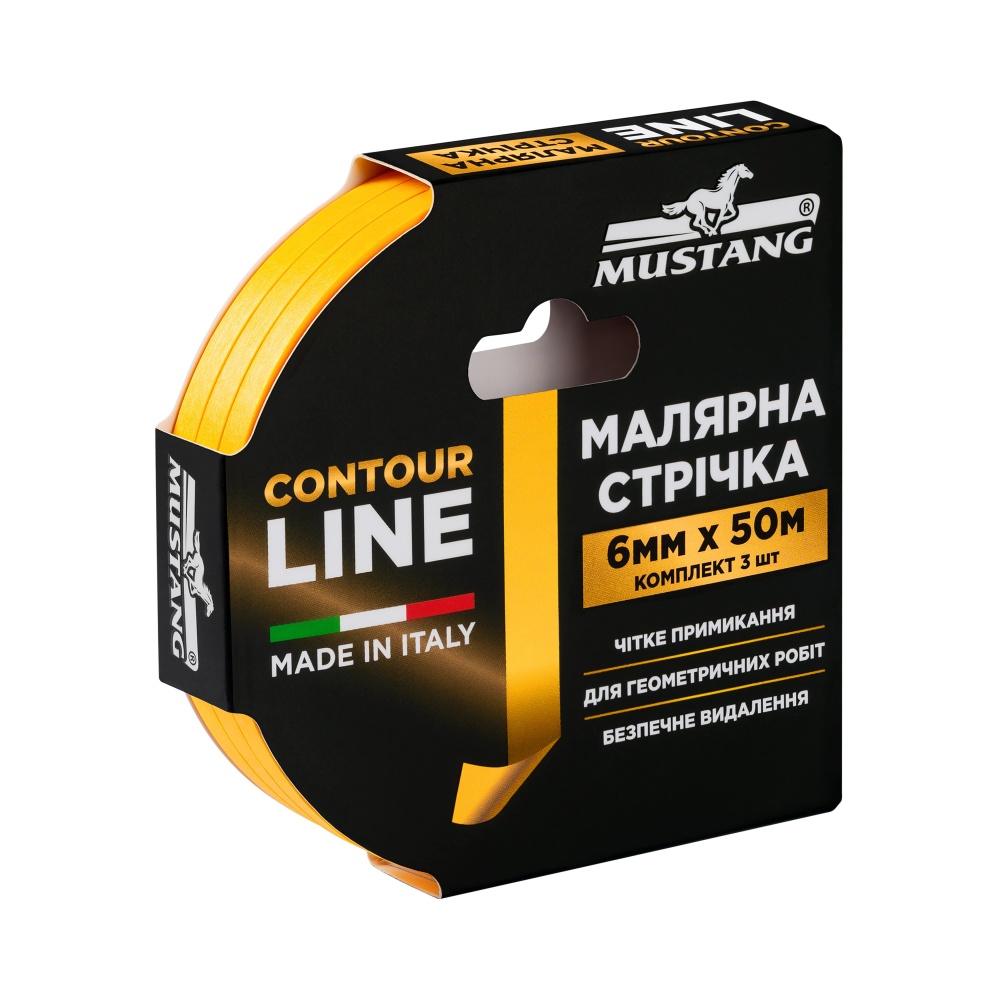 Лента малярная Mustang CONTOUR LINE желтая (комплект 3 шт.) 6 мм x 50 м