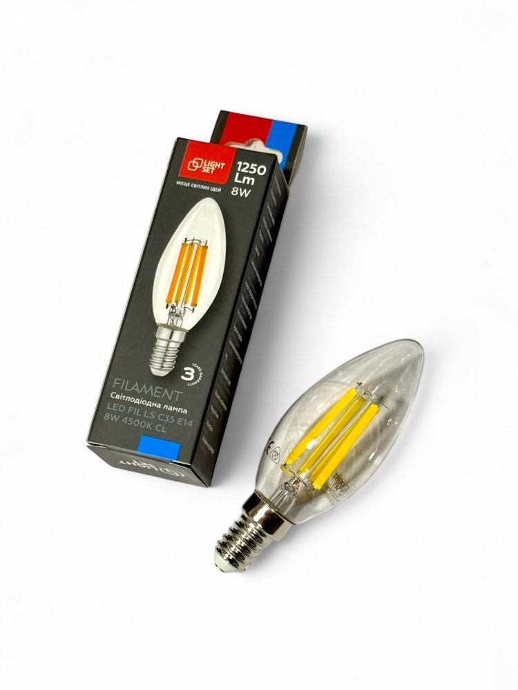 Лампа світлодіодна LIGHT SET LS C35 8 Вт E14 4500 К 220 В прозора