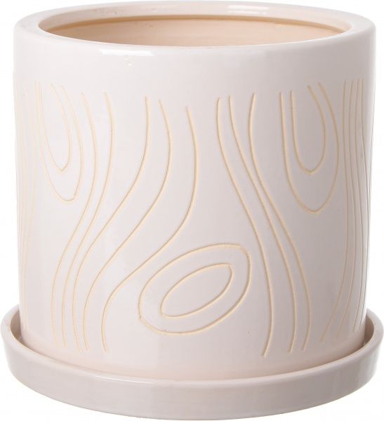 Горщик Viet Thanh Ceramic з блюдцем циліндр з різьбою 25х24 см VT.11155-1 круглий білий 