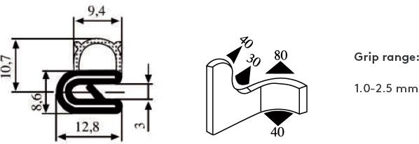 Уплотнитель в паз фигурный резиновый Mesan 340.09.003 15х12,8 мм черный 