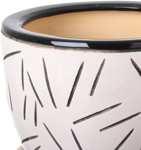 Горщик Viet Thanh Ceramic з блюдцем соломка 22х18 см VT.10310-2 круглий бежевий із чорним 